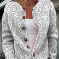 Small White Flowers In Retro Relief Print Buttoned Cardigan Sweater