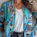 Oil Painting Abstract Woodland Art Printed Buttoned Cardigan Sweater