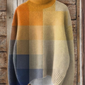Grid Gradient Mosaic Print Knit Turtleneck Pullover Sweater
