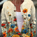 Vintage Flower Art Print Buttoned Cardigan Sweater