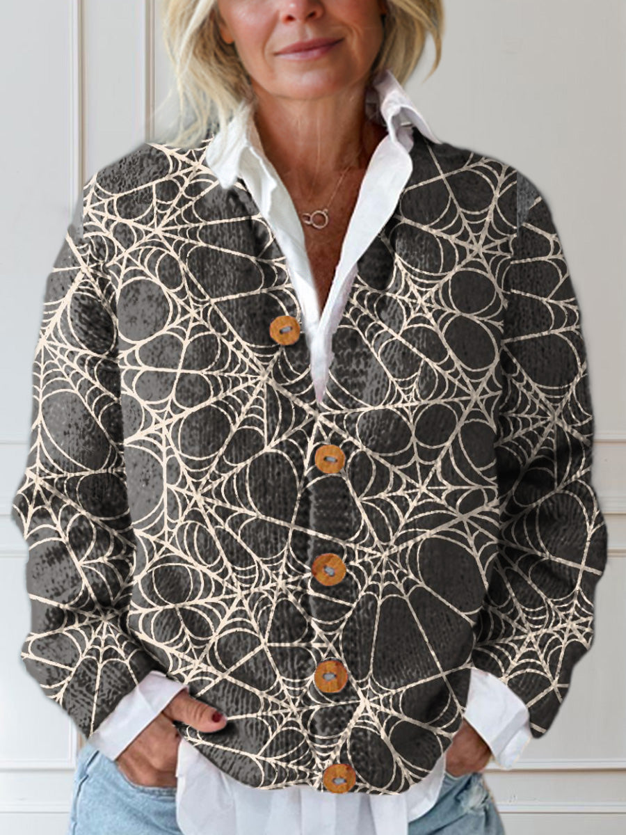 spider-web-print-buttoned-cardigan-sweater