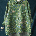 Women's Vintage Floral Animals Art Print Casual Cotton And Linen Shirt