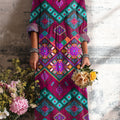 Women's Colorful Ethnic Rhombus Geometric Floral Art Print Dress