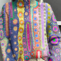 Abstract Cute Colorful Pattern Print Knit Turtleneck Pullover Sweater