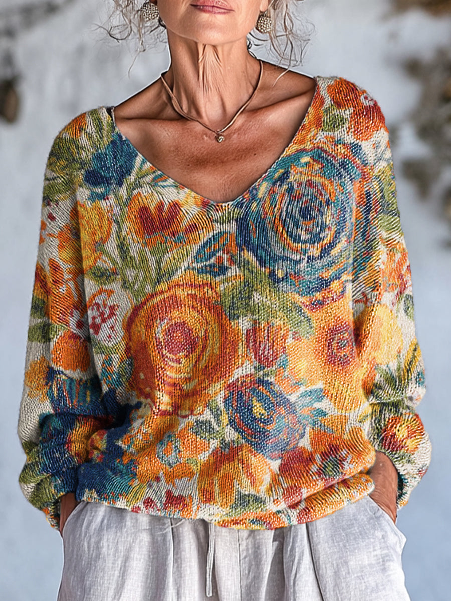 womens-beautiful-large-flower-painting-art-print-casual-pullover-sweater-q1o0