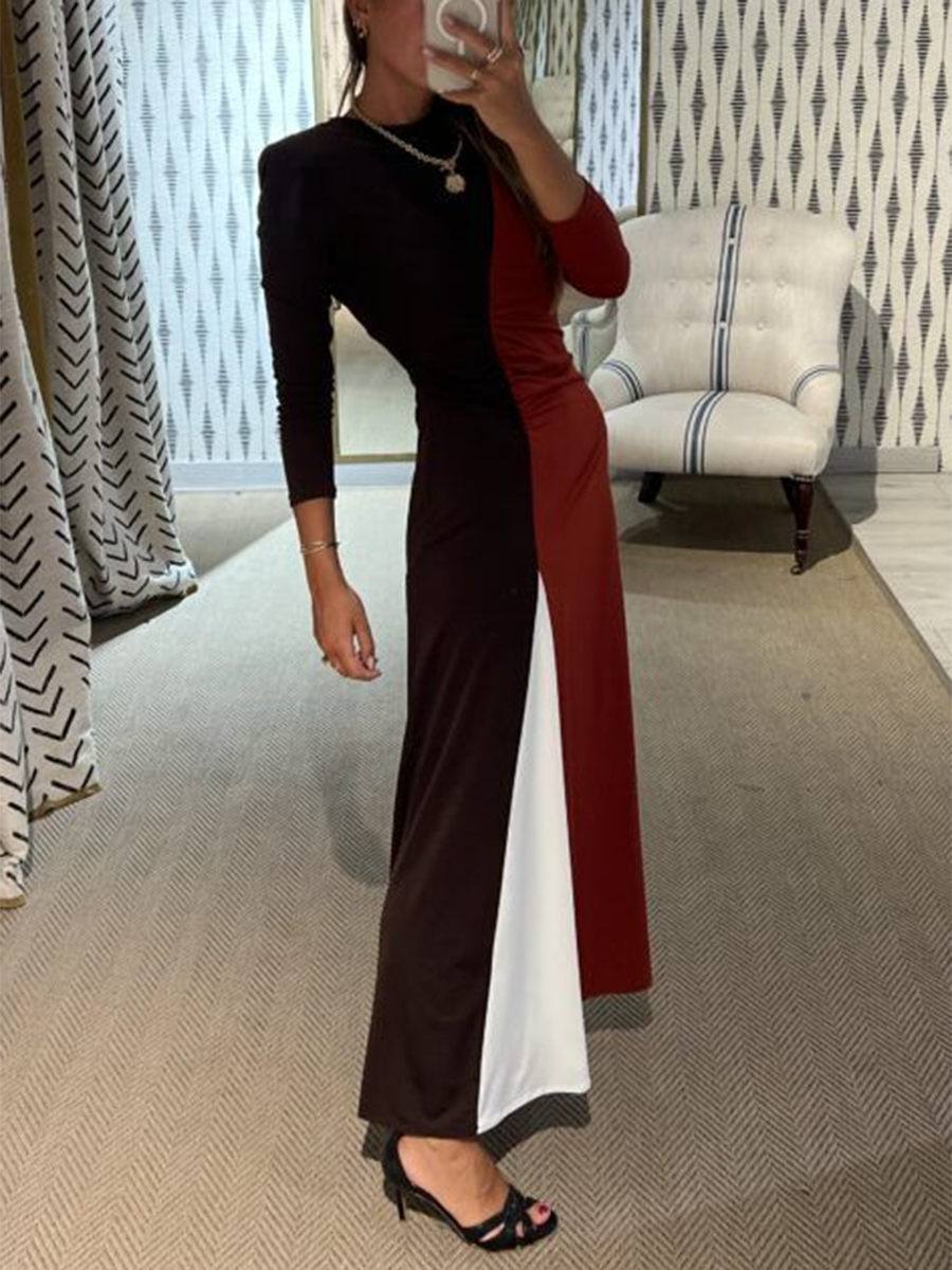 Women's Fashion Art Color Block Stitching Stretch Dress