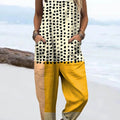 Women's Abstract Dot Pattern Art Print Casual 100% Cotton Wide Leg Jumpsuit