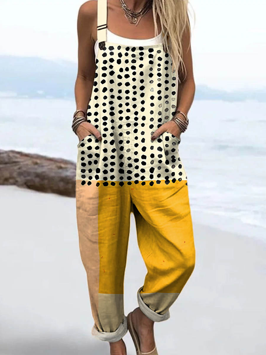Women's Abstract Dot Pattern Art Print Casual 100% Cotton Wide Leg Jumpsuit
