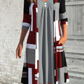 Deep Red Patchwork Geometric Print A Line Dress