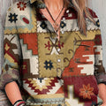 Women's Vintage Ethnic Abstract Geometric Painting Art Print Casual Cotton And Linen Shirt