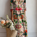 Women's Vintage Floral Art Print Linen Pocket Dress