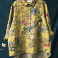 Women's Vintage Floral Birds Art Print Casual Cotton And Linen Shirt