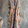 Robe en coton à imprimé floral vintage pour femme, avec poche et col en V. 