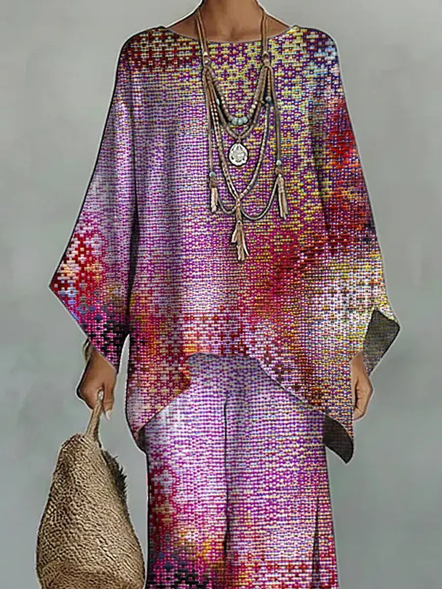 Women's Vintage Art Comfortable Loose Cotton Linen Wide-leg Pants Two-piece Set