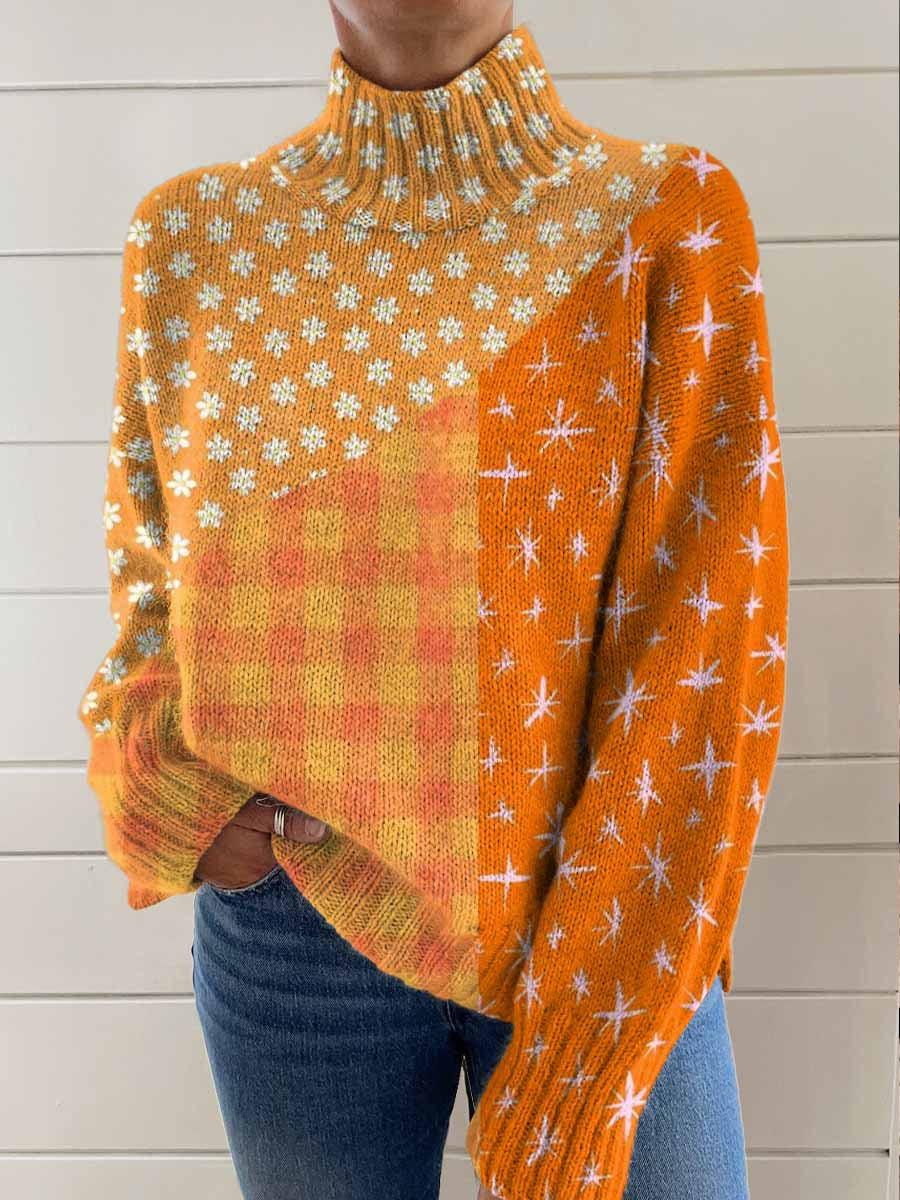 womens-artistic-creative-star-flowers-print-knit-turtleneck-pullover-sweater