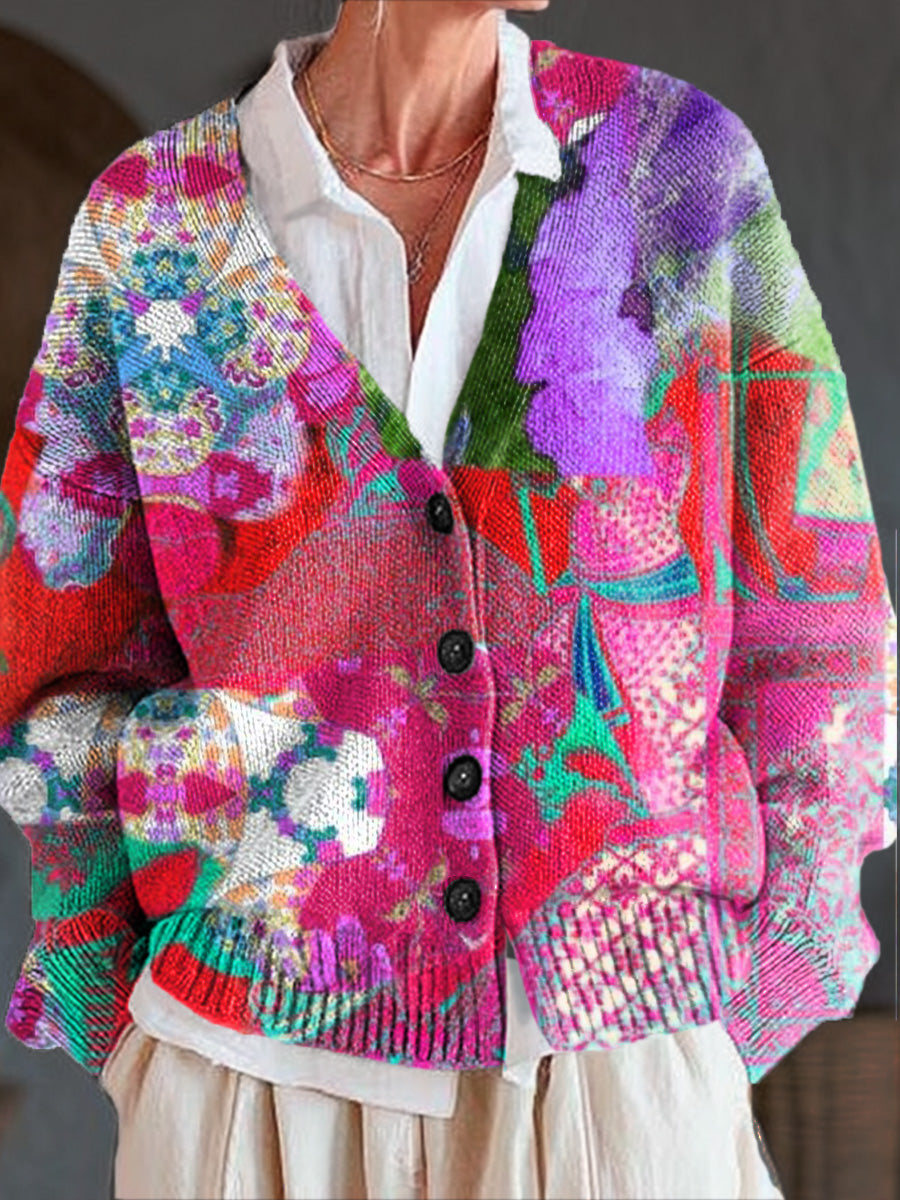 beautiful-abstract-floral-painting-art-print-buttoned-v-neck-cardigan-sweater-jx80