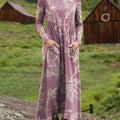 Women's Retro Floral Art Print Long-sleeved Dress
