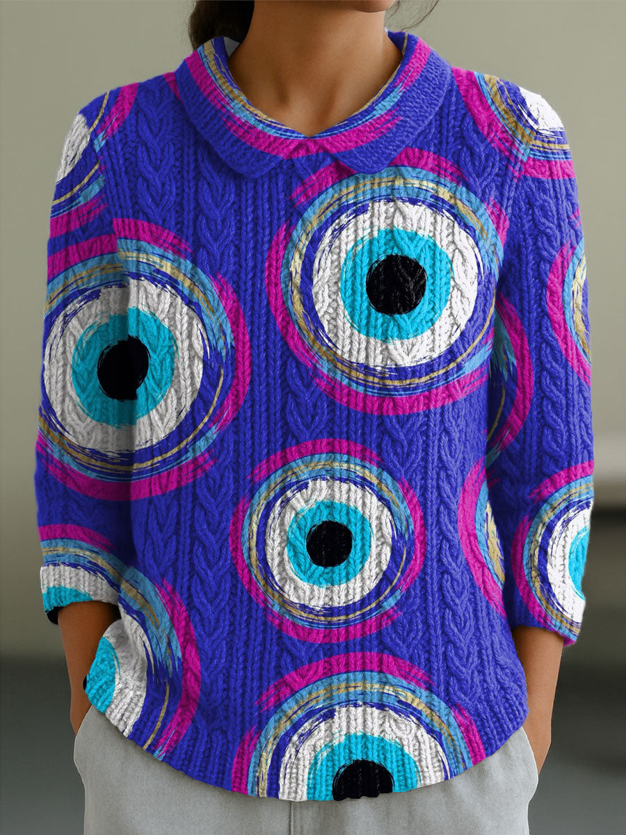womens-abstract-pattern-art-print-casual-peter-pan-collar-3-4-sleeve-sweater