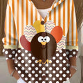 Women's Thanksgiving Retro Turkey Art Printed Casual Hooded Button Sweater