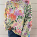 pull-col-roulé en maille à imprimé floral vintage pour femme - m7c2 
