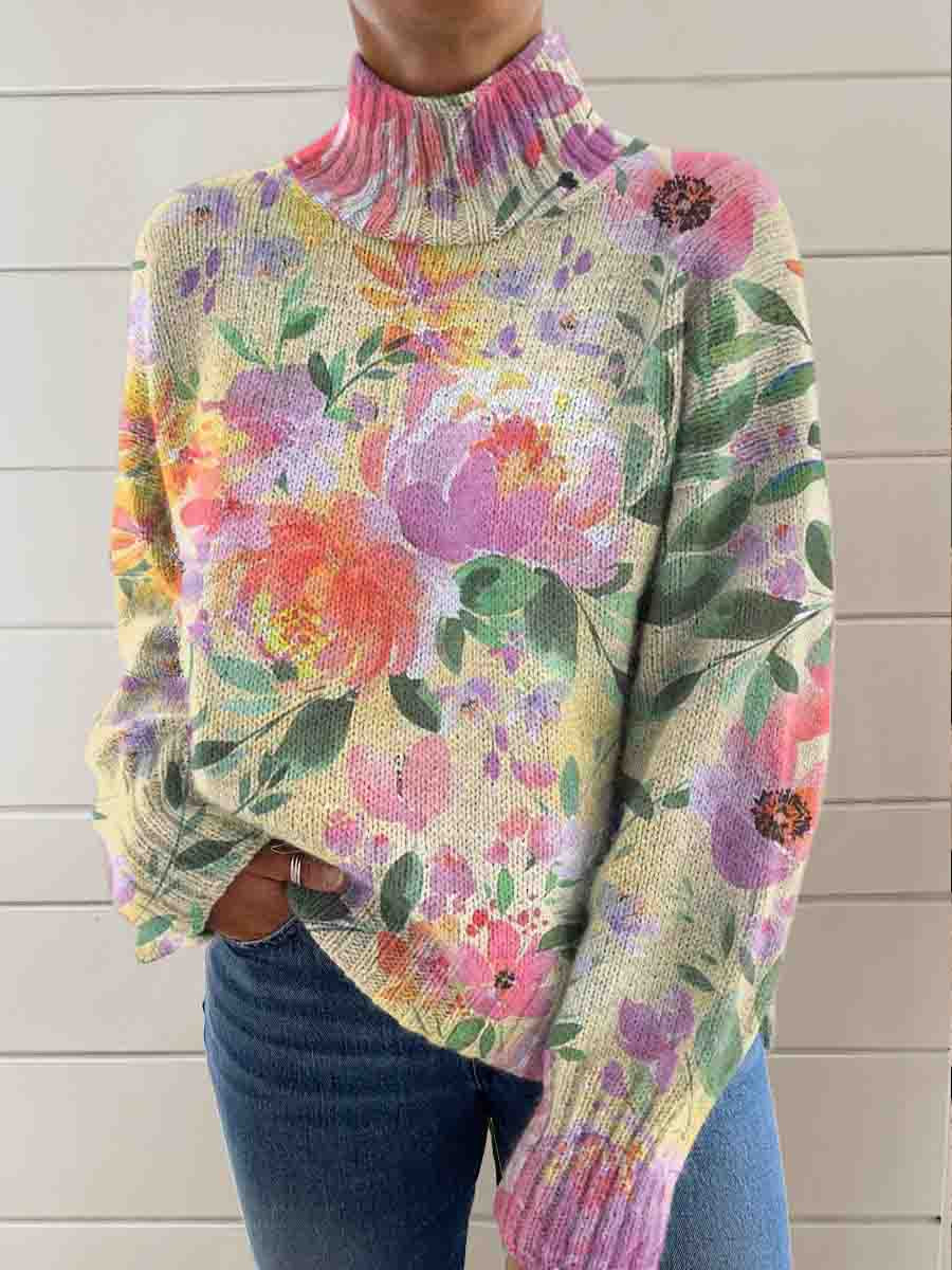 womens-vintage-floral-art-print-knit-turtleneck-pullover-sweater-m7c2