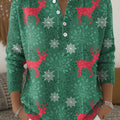 Women's Christmas Snowflake Elk Pattern Art Print Buttoned Cardigan Sweater