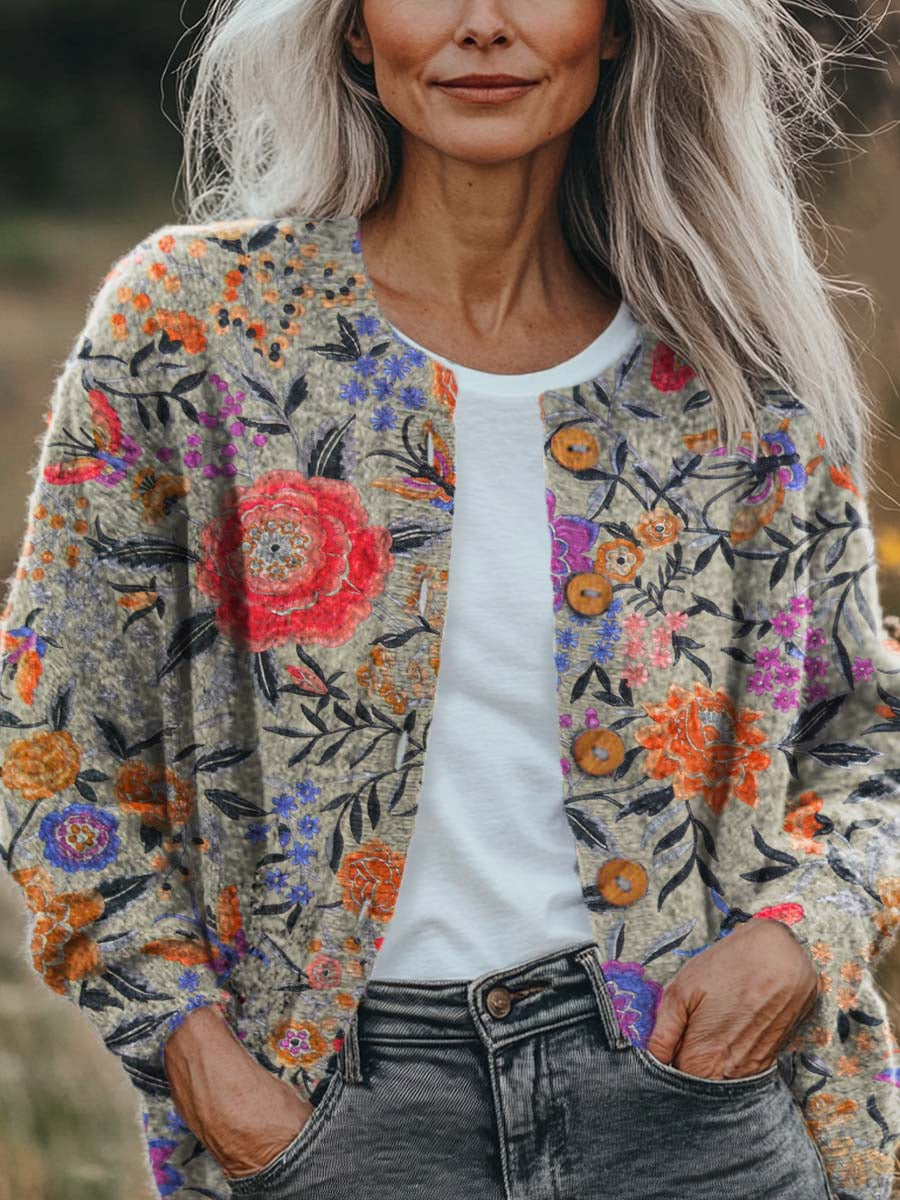 womens-vintage-floral-pattern-art-print-buttoned-cardigan-sweater