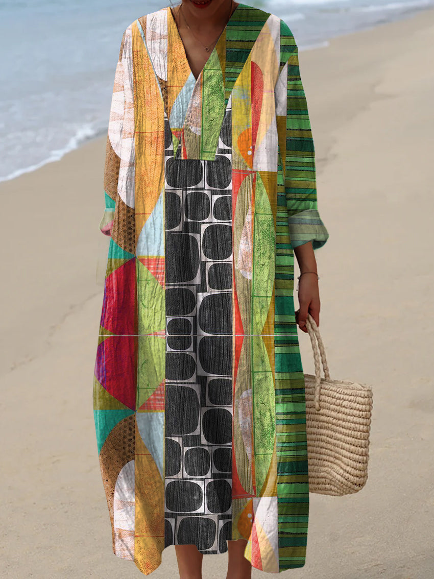 Women's Vintage Geometry  Art Print Cotton Dress