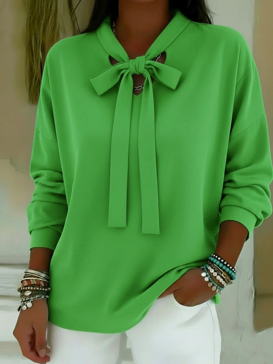 Vintage Bow-tie Neck Long-sleeved Blouse