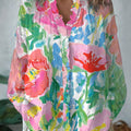 Women's Vintage Flower Art Print Casual Cotton And Linen Ruffle Shirt