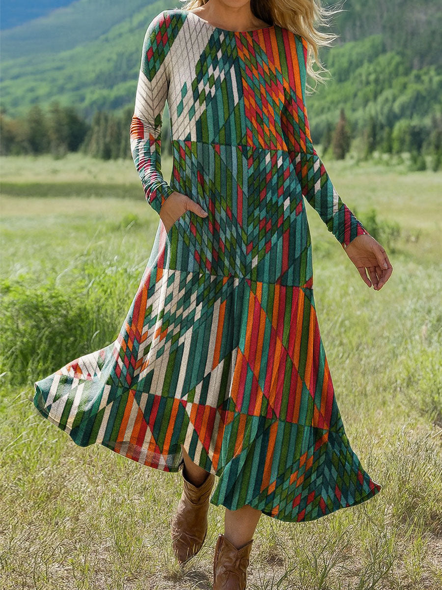 Women's Flowers Floral Art Print Long-sleeved Dress