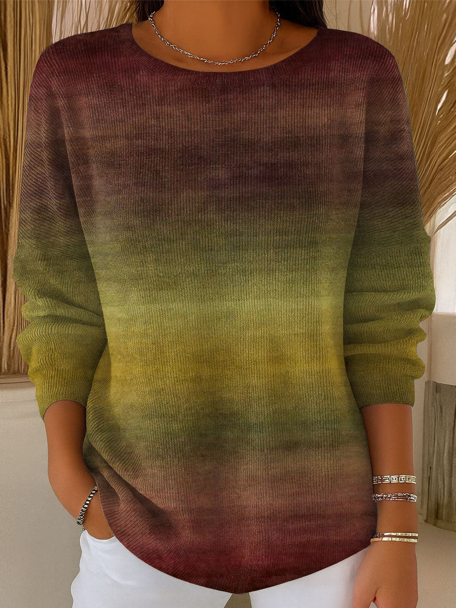 womens-retro-gradient-pattern-casual-pullover-sweater