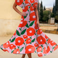 Women's Vintage Flower Art Print  Flowy Casual Dress
