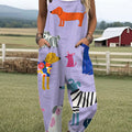 Women's  Funny Dogs Art Print Casual 100% Cotton Wide Leg Jumpsuit