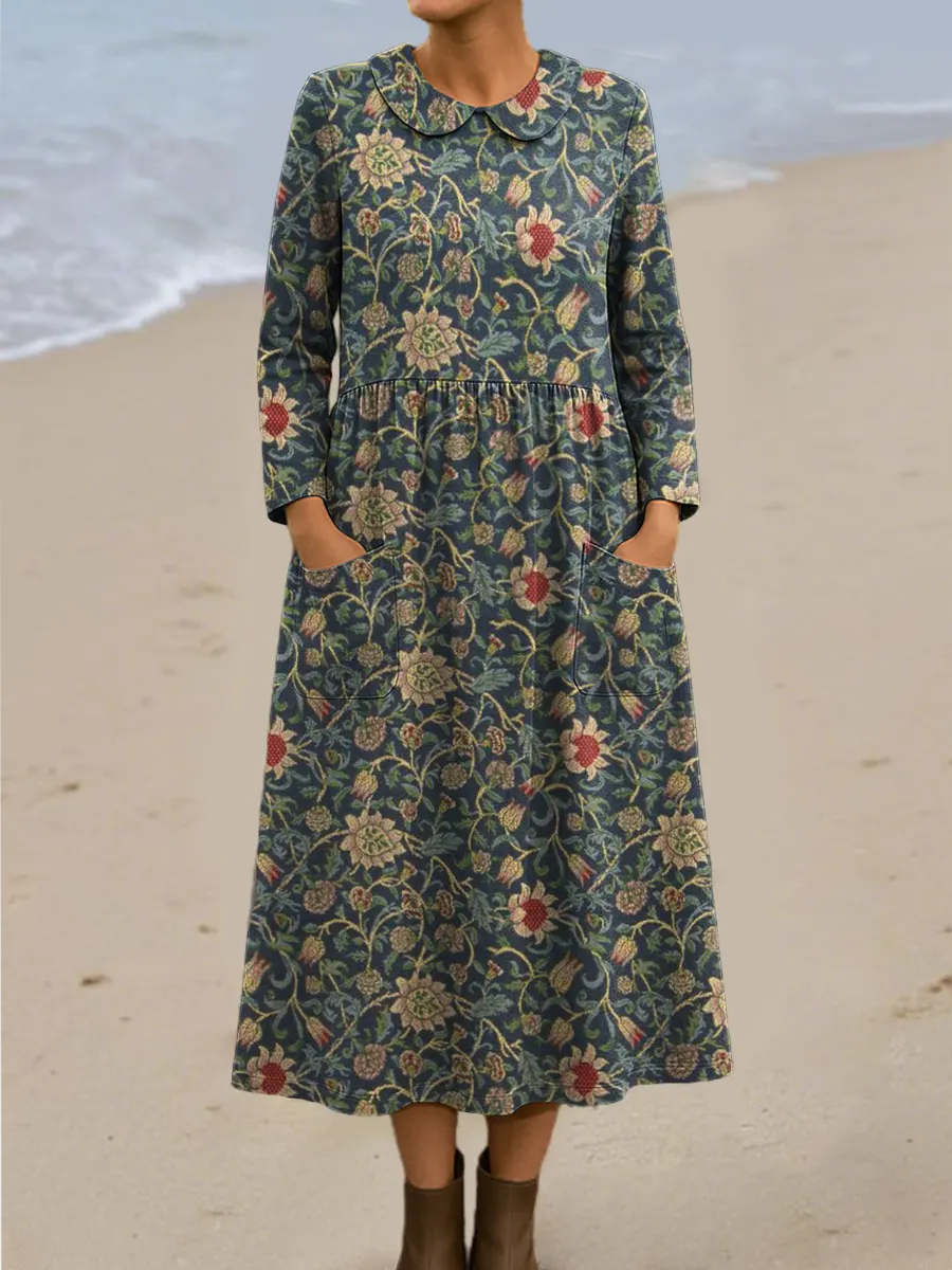 Women's Vintage Floral Art Print Casual Cotton Dress