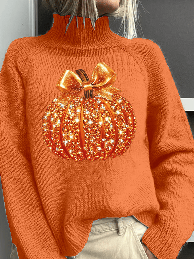 vintage-shiny-pumpkin-art-print-knit-turtleneck-pullover-sweater