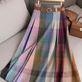 Women's Beautiful Colorful Plaid Painting Art Print Cotton Skirt