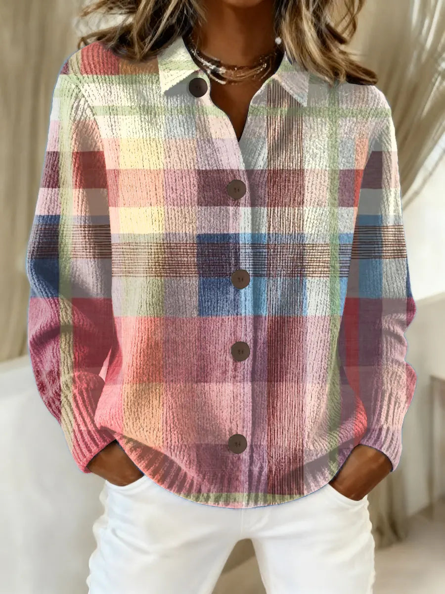 Women's Vintage Plaid Art Print Casual Sweater