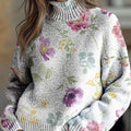 womens-retro-art-watercolor-flowers-print-knit-turtleneck-pullover-sweater