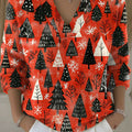 Vintage Christmas Tree Art Print Buttoned Cardigan Sweater