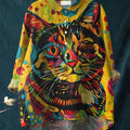 Women's Cat Print Casual Cotton And Linen Shirt