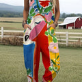 Women's  Funny  Farm Horse Art Print Casual 100% Cotton Wide Leg Jumpsuit