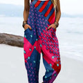 Women's Vintage Abstract Geometric Lines Print Casual 100% Cotton Wide Leg Jumpsuit