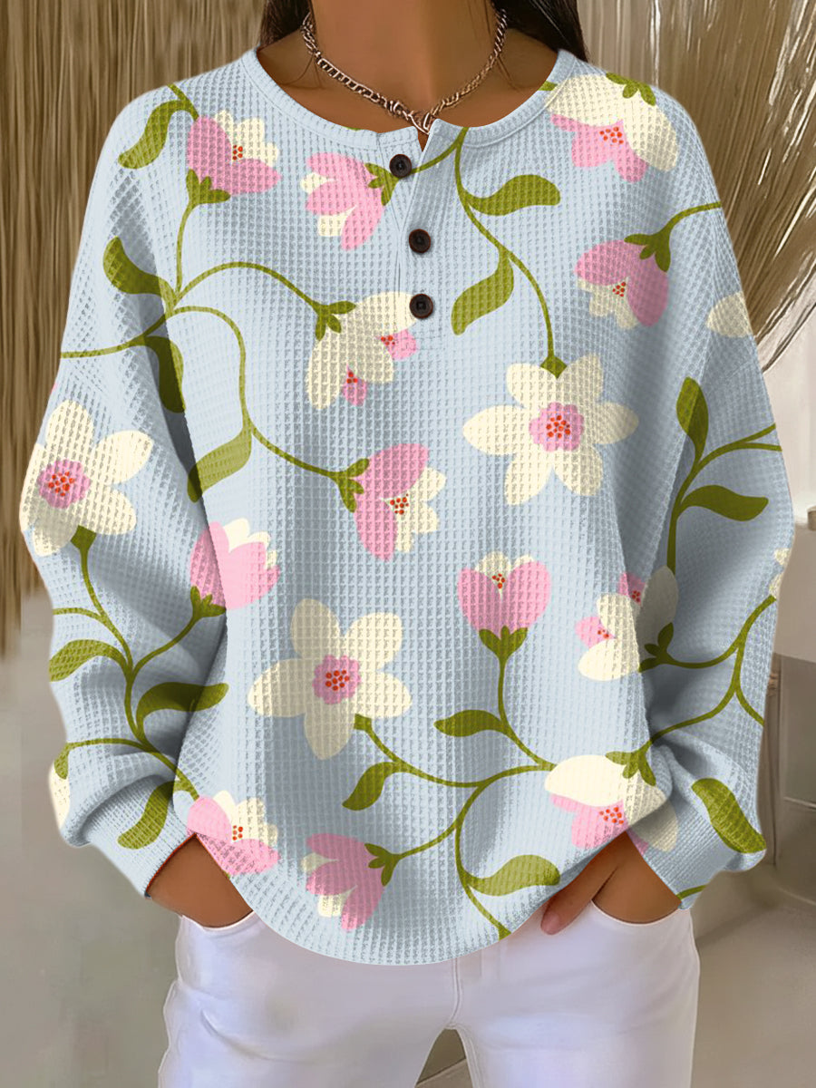 Women's Beautiful Large Flower Painting Art Print Casual Cotton Sweatshirt