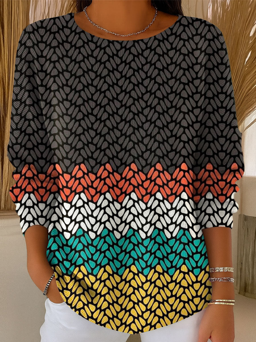 Women's Vintage Pattern Art Print Casual Pullover Sweater