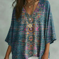 Women's Vintage Floral Art Print Casual Bat Sleeve Denim Shirt