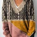 Abstract Print Art Knit V-neck Pullover Sweater