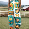 Women's Art Creative Cute Flower Butterfly Print Casual 100% Cotton Wide Leg Jumpsuit
