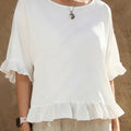 Retro Ruffled Loose Cotton-linen Blouse Top