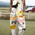 Women's  Funny Dog Art Print Casual 100% Cotton Wide Leg Jumpsuit